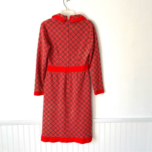 Vintage 1970s Red Plaid Butterfly Collar Dress Made USA Union Label Union Large - Picture 7 of 11